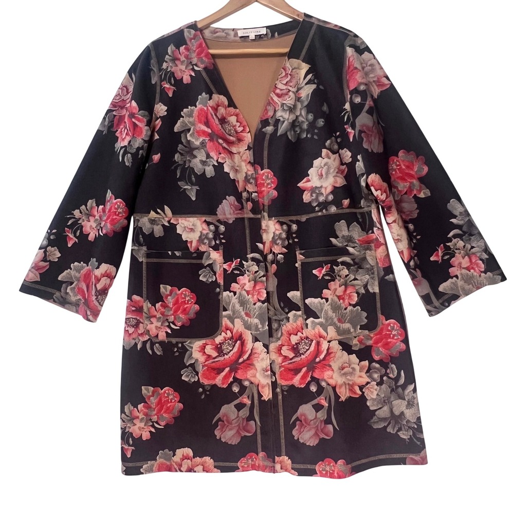 Anthropology Solitaire Brown Floral Long Cardigan Kimono with Pockets Sz‎ Large